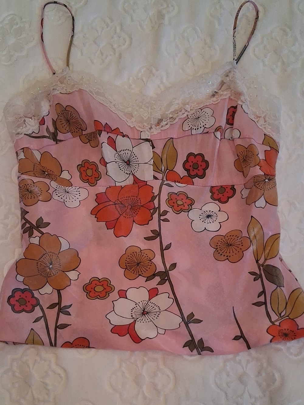 paper doll Pink Floral Lace Trim Camisole